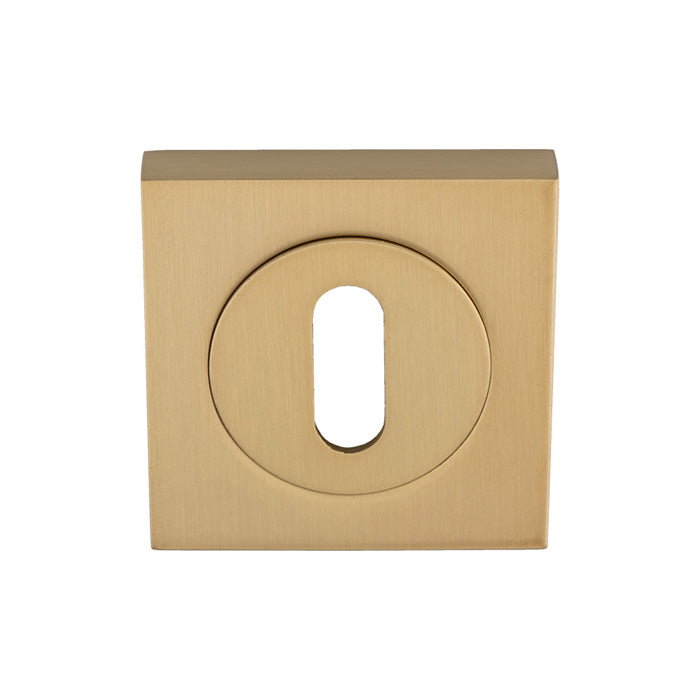 This image shows Serozzetta - Square Standard Lock Profile Escutcheon - Satin Brass - szm003sqsb available from T.H. Wiggans Ironmongery in Kendal.