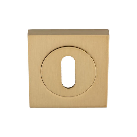 This image shows Serozzetta - Square Standard Lock Profile Escutcheon - Satin Brass - szm003sqsb available from T.H. Wiggans Ironmongery in Kendal.