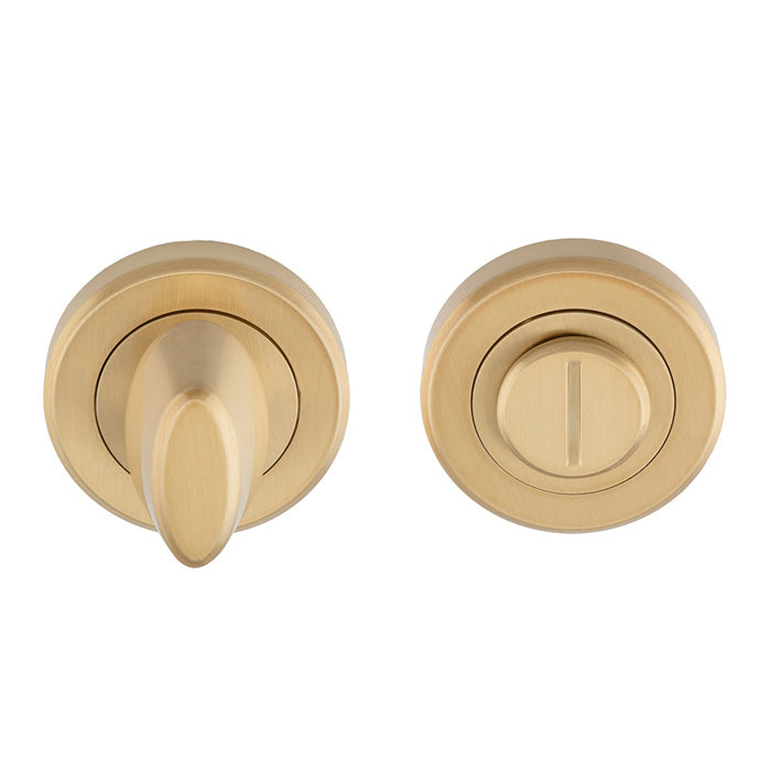 This image shows Serozzetta - Thumbturn and Release on Rose - Satin Brass-50mm Dia. Rose-Boxed - szm004sb available from T.H. Wiggans Ironmongery in Kendal.