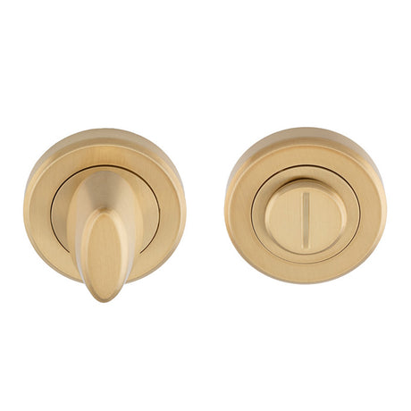 This image shows Serozzetta - Thumbturn and Release on Rose - Satin Brass-50mm Dia. Rose-Boxed - szm004sb available from T.H. Wiggans Ironmongery in Kendal.