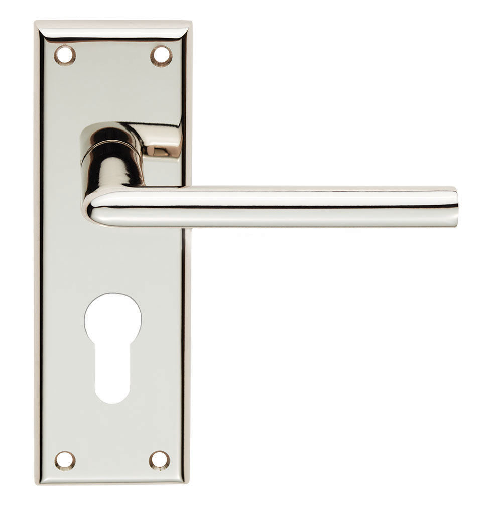 This image shows Serozzetta - dieci lever on face-fix backplate - euro 47.5mm - polished nickel - szr011ypn available from T.H. Wiggans Ironmongery in Kendal.