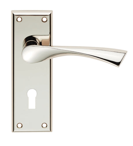 This image shows Serozzetta - venti lever on face-fix backplate - lock 57mm - polished nickel - szr021pn available from T.H. Wiggans Ironmongery in Kendal.