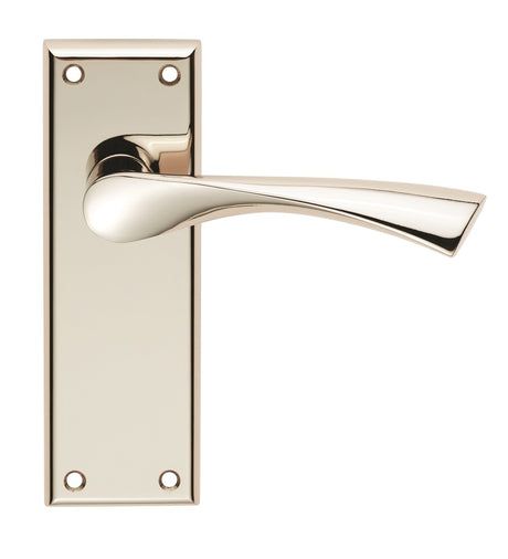 This image shows Serozzetta - venti lever on face-fix backplate - latch - polished nickel - szr022pn available from T.H. Wiggans Ironmongery in Kendal.