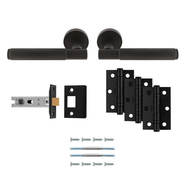This image shows Serozzetta - Lagos Latch Pack - Ultimate Door Pack - Matt Black - udp010mb-intb available from T.H. Wiggans Ironmongery in Kendal.