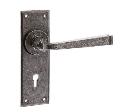 This is an image showing the Frelan - Valley Forge Standard Lever Lock Handles on Backplate - Pewter available to order from T.H. Wiggans Ironmongery in Kendal