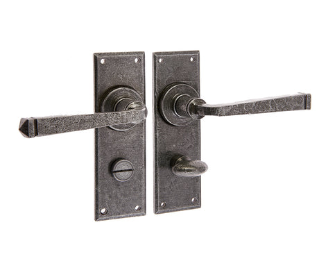 This is an image showing the Frelan - Valley Forge Bathroom Lock Handles on Backplate - Pewter available to order from T.H. Wiggans Ironmongery in Kendal