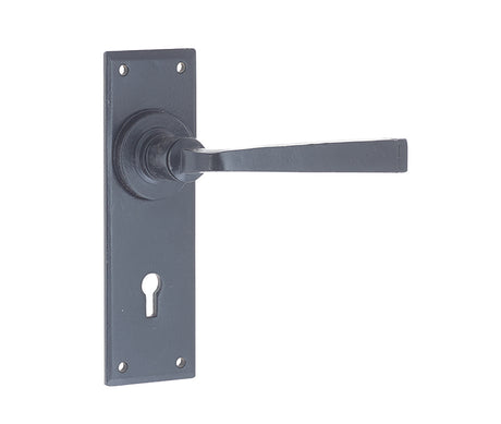 This is an image showing the Frelan - Valley Forge Standard Lever Lock Handles on Backplate - Black available to order from T.H. Wiggans Ironmongery in Kendal