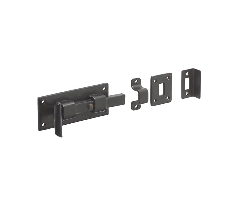 This is an image showing the Frelan - Valley Forge 90mm Straight Door Bolt - Black available to order from T.H. Wiggans Ironmongery in Kendal