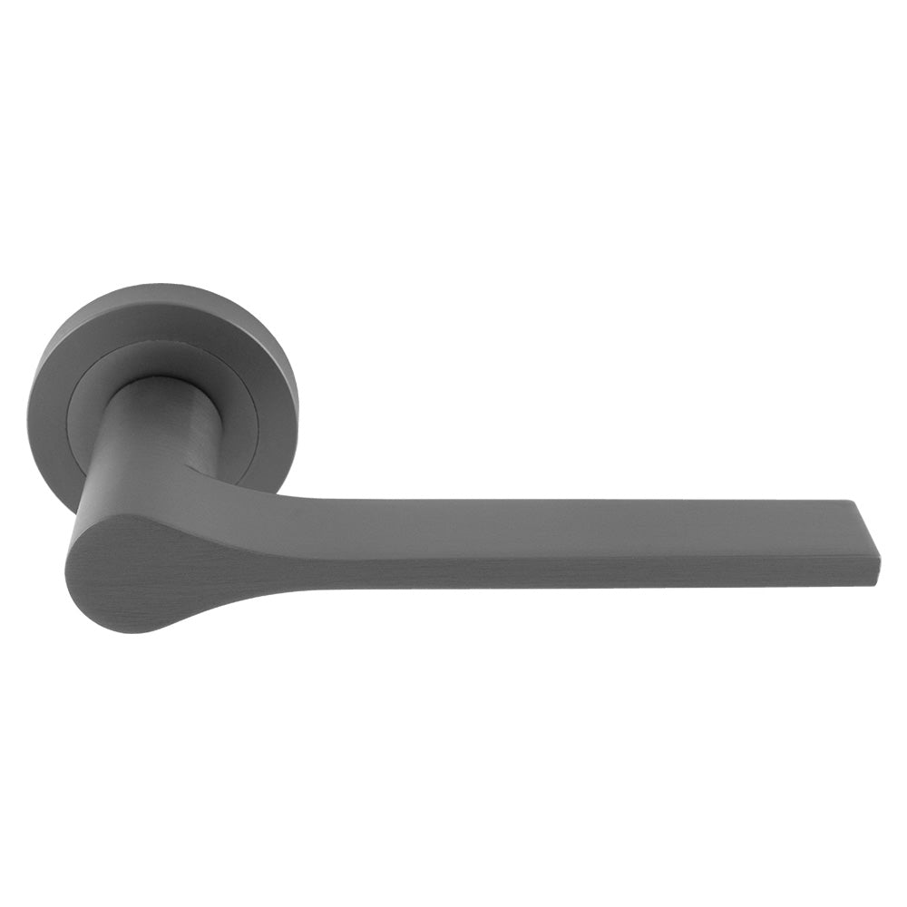 This image shows Manital - Vela Lever on Round Rose - Anthracite - vv5ant available from T.H. Wiggans Ironmongery in Kendal.