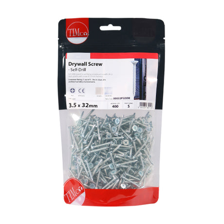 This is an image showing TIMCO Drywall Screws - PH - Bugle - Self Drilling - Zinc - 3.5 x 32 - 400 Pieces TIMbag available from T.H Wiggans Ironmongery in Kendal, quick delivery at discounted prices.