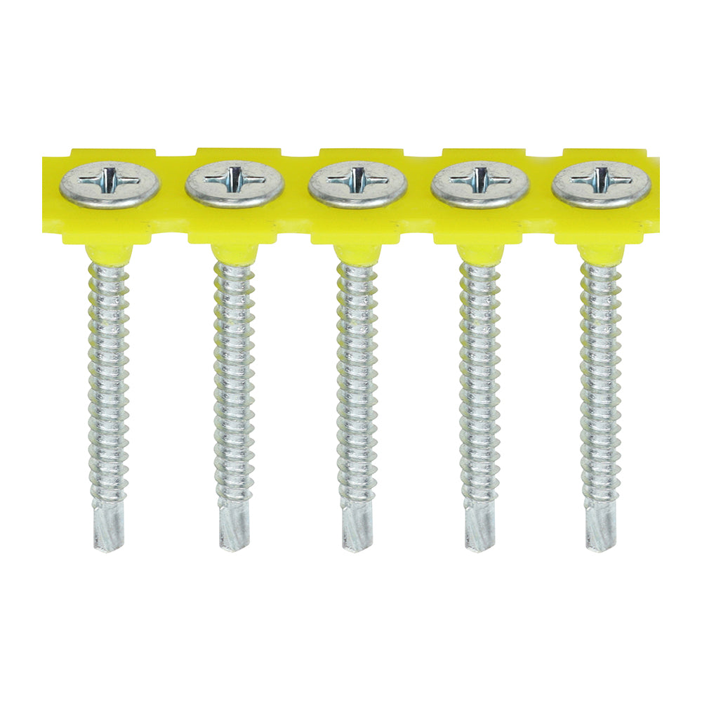 This is an image showing TIMCO Collated Drywall Screws - PH - Bugle - Self Tapping Thread - Self Drilling - Zinc - 3.5 x 35 - 1000 Pieces Box available from T.H Wiggans Ironmongery in Kendal, quick delivery at discounted prices.