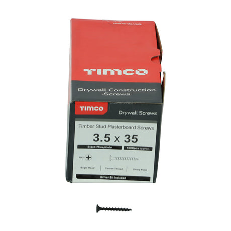 This is an image showing TIMCO Drywall Screws - PH - Bugle - Coarse Thread - Grey - 3.5 x 35 - 1000 Pieces Box available from T.H Wiggans Ironmongery in Kendal, quick delivery at discounted prices.