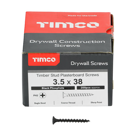 This is an image showing TIMCO Drywall Screws - PH - Bugle - Coarse Thread - Grey - 3.5 x 38 - 200 Pieces Box available from T.H Wiggans Ironmongery in Kendal, quick delivery at discounted prices.