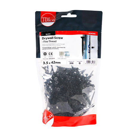 This is an image showing TIMCO Drywall Screws - Fine Thread - PH - Bugle - Black - 3.5 x 42 - 320 Pieces TIMbag available from T.H Wiggans Ironmongery in Kendal, quick delivery at discounted prices.