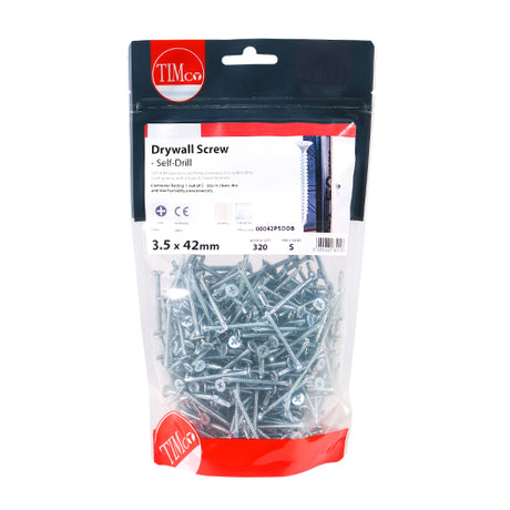 This is an image showing TIMCO Drywall Screws - PH - Bugle - Self Drilling - Zinc - 3.5 x 42 - 320 Pieces TIMbag available from T.H Wiggans Ironmongery in Kendal, quick delivery at discounted prices.