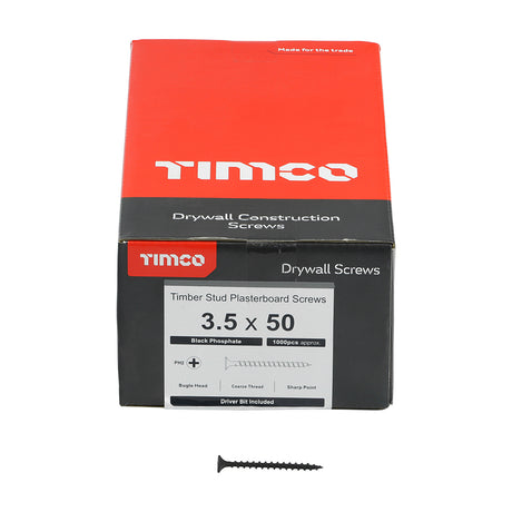 This is an image showing TIMCO Drywall Screws - PH - Bugle - Coarse Thread - Grey - 3.5 x 50 - 1000 Pieces Box available from T.H Wiggans Ironmongery in Kendal, quick delivery at discounted prices.