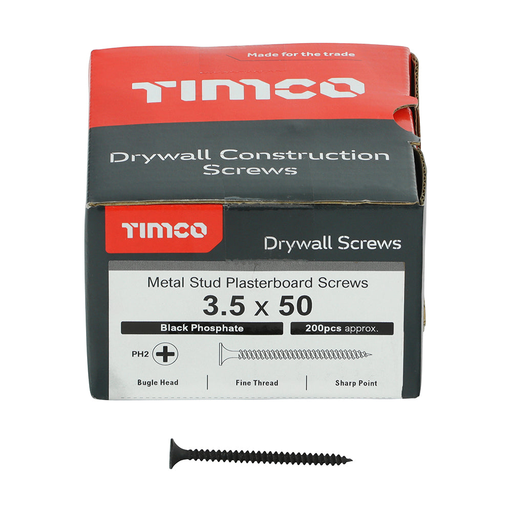 This is an image showing TIMCO Drywall Screws - PH - Bugle - Fine Thread - Grey - 3.5 x 50 - 200 Pieces Box available from T.H Wiggans Ironmongery in Kendal, quick delivery at discounted prices.