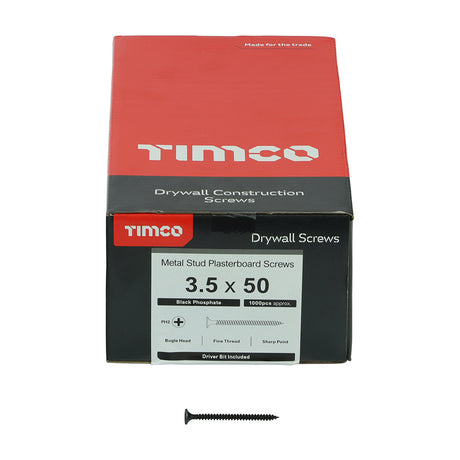 This is an image showing TIMCO Drywall Screws - PH - Bugle - Fine Thread - Grey - 3.5 x 50 - 1000 Pieces Box available from T.H Wiggans Ironmongery in Kendal, quick delivery at discounted prices.