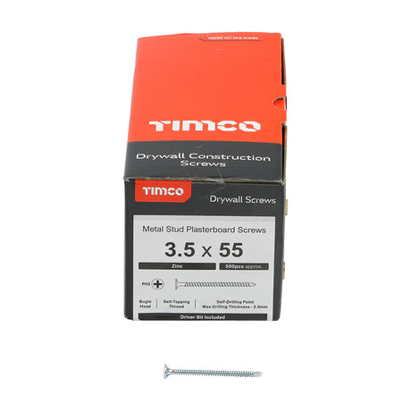 This is an image showing TIMCO Drywall Screws - PH - Bugle - Self Drilling - Zinc - 3.5 x 55 - 500 Pieces Box available from T.H Wiggans Ironmongery in Kendal, quick delivery at discounted prices.