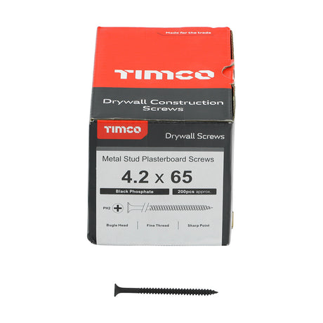 This is an image showing TIMCO Drywall Screws - PH - Bugle - Fine Thread - Grey - 4.2 x 65 - 200 Pieces Box available from T.H Wiggans Ironmongery in Kendal, quick delivery at discounted prices.