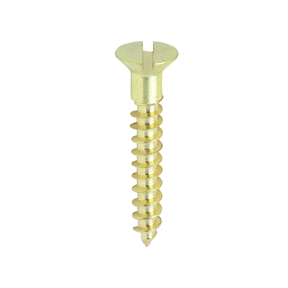 This is an image showing TIMCO Solid Brass Timber Screws - SLOT - Countersunk - 7 x 1 - 200 Pieces Box available from T.H Wiggans Ironmongery in Kendal, quick delivery at discounted prices.