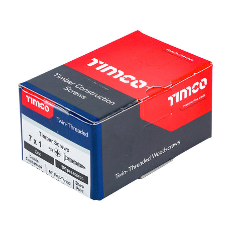 This is an image showing TIMCO Twin-Threaded Woodscrews - PZ - Double Countersunk - Zinc - 7 x 1 - 200 Pieces Box available from T.H Wiggans Ironmongery in Kendal, quick delivery at discounted prices.