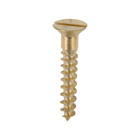 This is an image showing TIMCO Solid Brass Timber Screws - SLOT - Countersunk - 8 x 1 - 200 Pieces Box available from T.H Wiggans Ironmongery in Kendal, quick delivery at discounted prices.