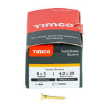 This is an image showing TIMCO Solid Brass Timber Screws - SLOT - Countersunk - 8 x 1 - 200 Pieces Box available from T.H Wiggans Ironmongery in Kendal, quick delivery at discounted prices.