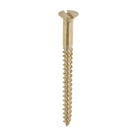 This is an image showing TIMCO Solid Brass Timber Screws - SLOT - Countersunk - 8 x 2 - 200 Pieces Box available from T.H Wiggans Ironmongery in Kendal, quick delivery at discounted prices.