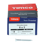 This is an image showing TIMCO Twin-Threaded Woodscrews - PZ - Double Countersunk - Zinc - 8 x 2 - 200 Pieces Box available from T.H Wiggans Ironmongery in Kendal, quick delivery at discounted prices.