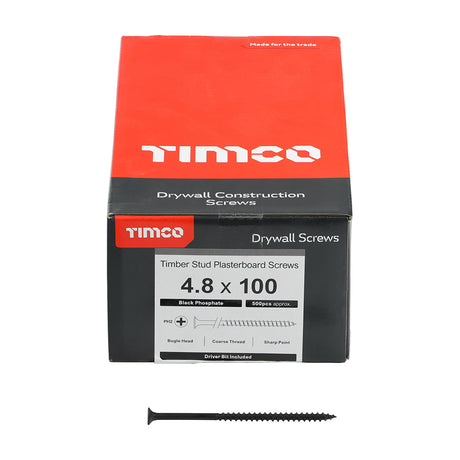 This is an image showing TIMCO Drywall Screws - PH - Bugle - Coarse Thread - Grey - 4.8 x 100 - 500 Pieces Box available from T.H Wiggans Ironmongery in Kendal, quick delivery at discounted prices.