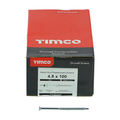 This is an image showing TIMCO Drywall Screws - PH - Bugle - Self Drilling - Zinc - 4.8 x 100 - 500 Pieces Box available from T.H Wiggans Ironmongery in Kendal, quick delivery at discounted prices.