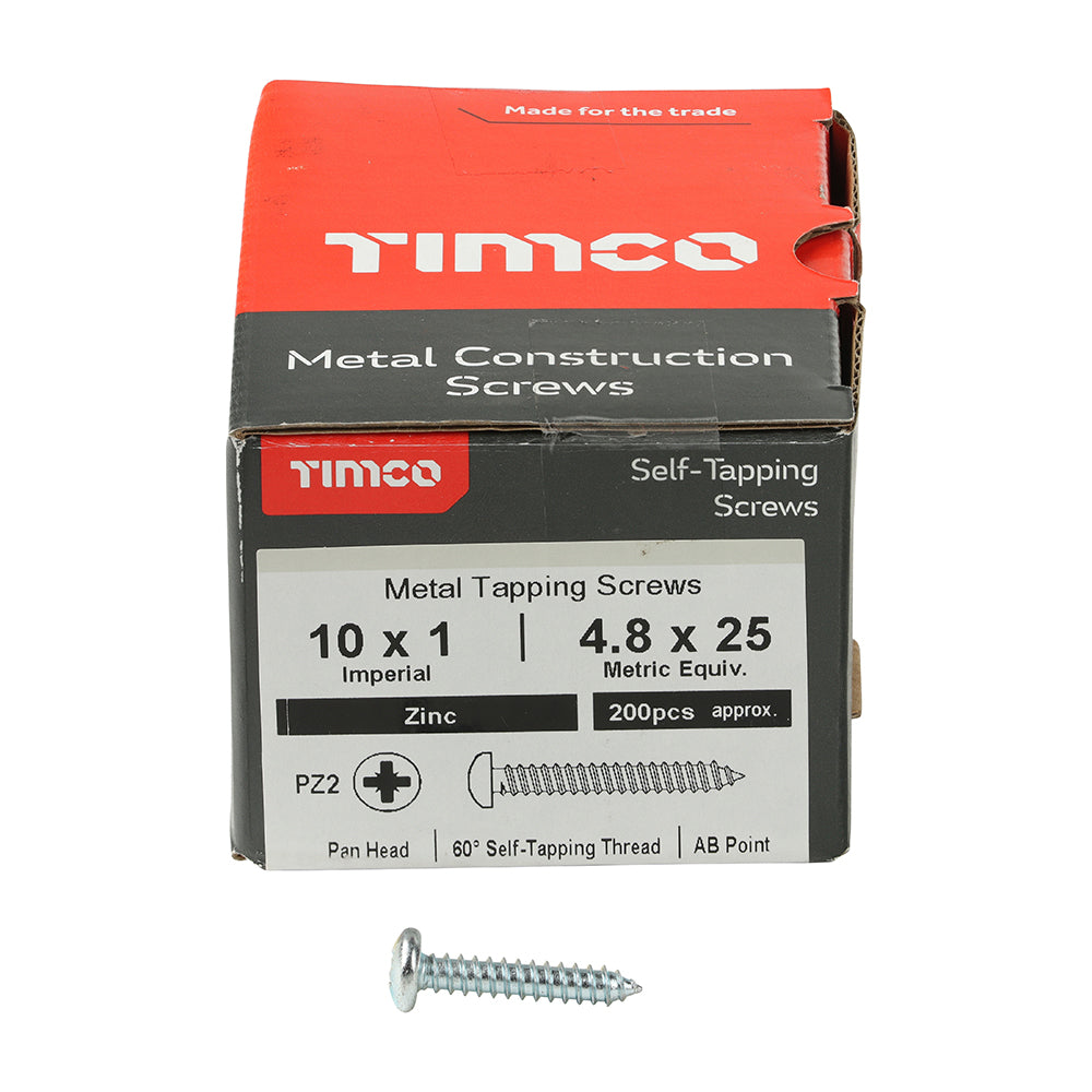 This is an image showing TIMCO Self-Tapping Screws - PZ - Pan - Zinc - 10 x 1 - 200 Pieces Box available from T.H Wiggans Ironmongery in Kendal, quick delivery at discounted prices.