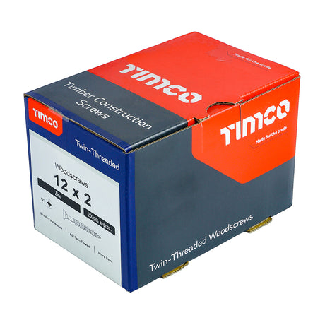 This is an image showing TIMCO Twin-Threaded Woodscrews - PZ - Double Countersunk - Zinc - 12 x 2 - 200 Pieces Box available from T.H Wiggans Ironmongery in Kendal, quick delivery at discounted prices.