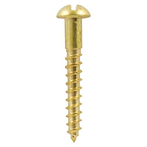 This is an image showing TIMCO Solid Brass Timber Screws - SLOT - Round - 4 x 1/2 - 200 Pieces Box available from T.H Wiggans Ironmongery in Kendal, quick delivery at discounted prices.