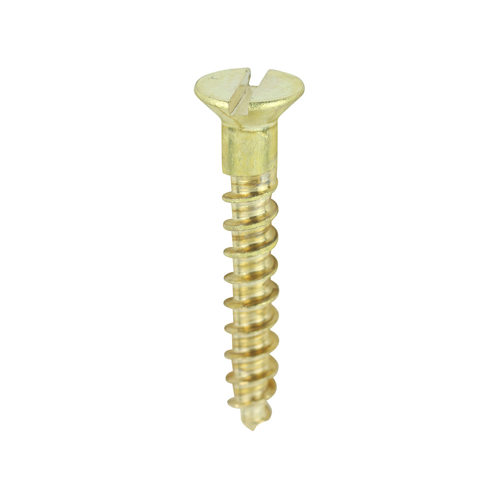 This is an image showing TIMCO Solid Brass Timber Screws - SLOT - Countersunk - 4 x 3/4 - 200 Pieces Box available from T.H Wiggans Ironmongery in Kendal, quick delivery at discounted prices.
