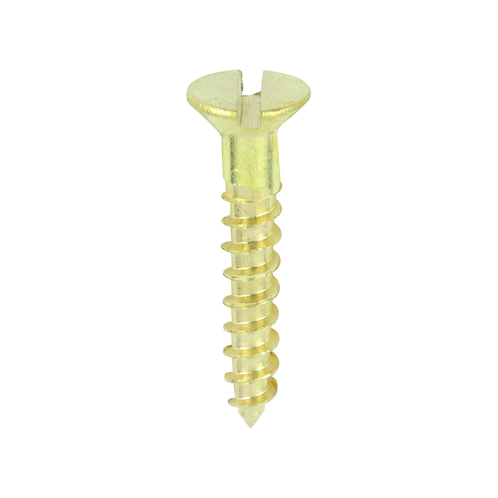 This is an image showing TIMCO Solid Brass Timber Screws - SLOT - Countersunk - 4 x 5/8 - 200 Pieces Box available from T.H Wiggans Ironmongery in Kendal, quick delivery at discounted prices.