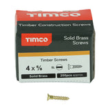 This is an image showing TIMCO Solid Brass Timber Screws - SLOT - Countersunk - 4 x 5/8 - 200 Pieces Box available from T.H Wiggans Ironmongery in Kendal, quick delivery at discounted prices.