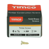 This is an image showing TIMCO Solid Brass Timber Screws - SLOT - Countersunk - 6 x 1/2 - 200 Pieces Box available from T.H Wiggans Ironmongery in Kendal, quick delivery at discounted prices.