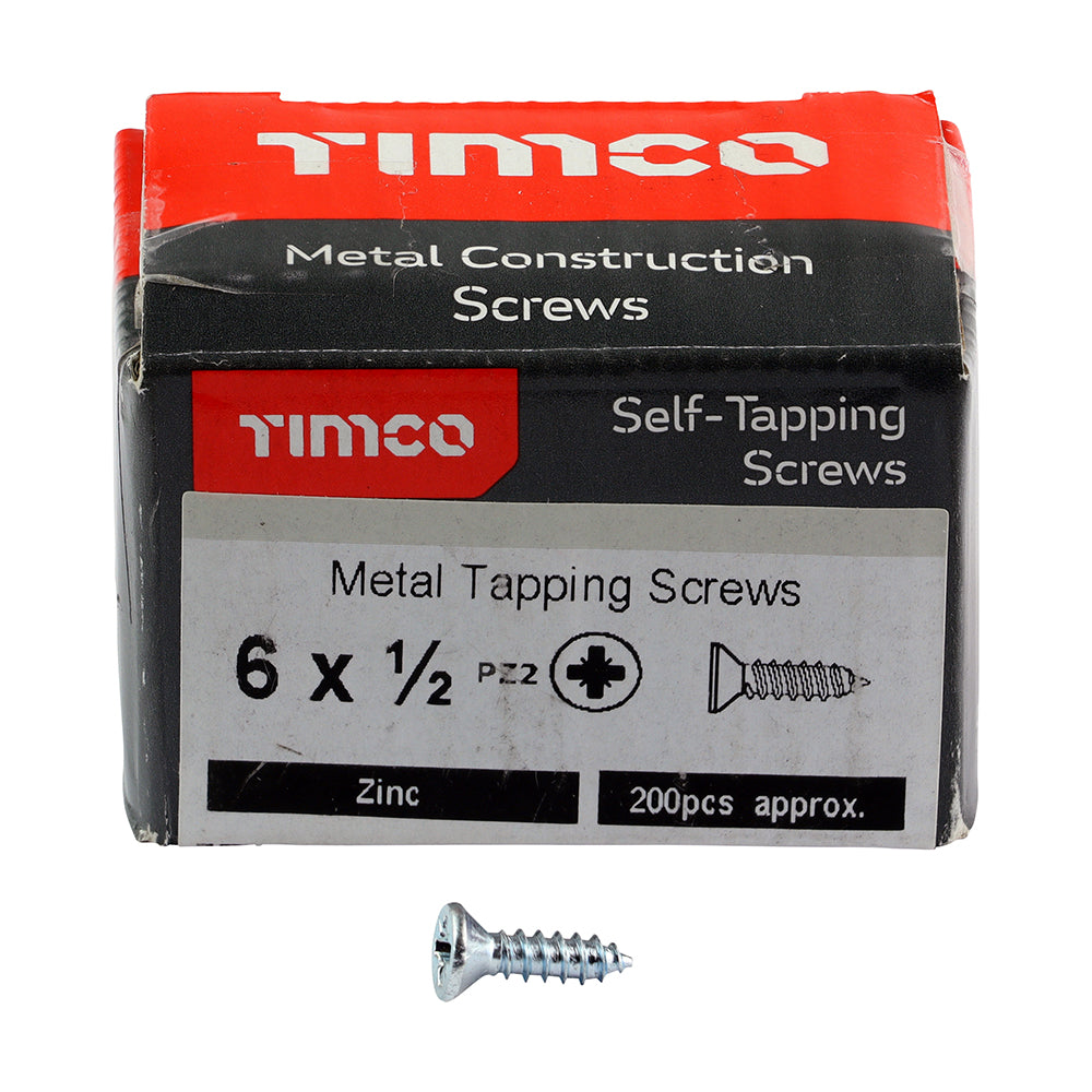 This is an image showing TIMCO Self-Tapping Screws - PZ - Countersunk - Zinc - 6 x 1/2 - 200 Pieces Box available from T.H Wiggans Ironmongery in Kendal, quick delivery at discounted prices.