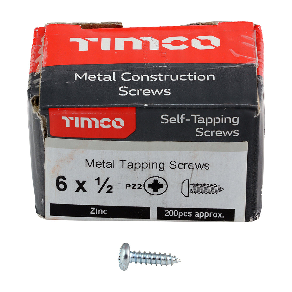 This is an image showing TIMCO Self-Tapping Screws - PZ - Pan - Zinc - 6 x 1/2 - 200 Pieces Box available from T.H Wiggans Ironmongery in Kendal, quick delivery at discounted prices.