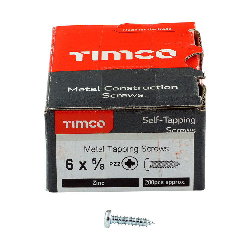 This is an image showing TIMCO Self-Tapping Screws - PZ - Pan - Zinc - 6 x 5/8 - 200 Pieces Box available from T.H Wiggans Ironmongery in Kendal, quick delivery at discounted prices.