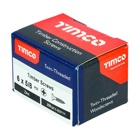 This is an image showing TIMCO Twin-Threaded Woodscrews - PZ - Double Countersunk - Zinc - 6 x 5/8 - 200 Pieces Box available from T.H Wiggans Ironmongery in Kendal, quick delivery at discounted prices.