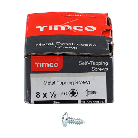 This is an image showing TIMCO Metal Tapping Screws - PZ - Flange - Self-Tapping - Zinc - 8 x 1/2 - 200 Pieces Box available from T.H Wiggans Ironmongery in Kendal, quick delivery at discounted prices.