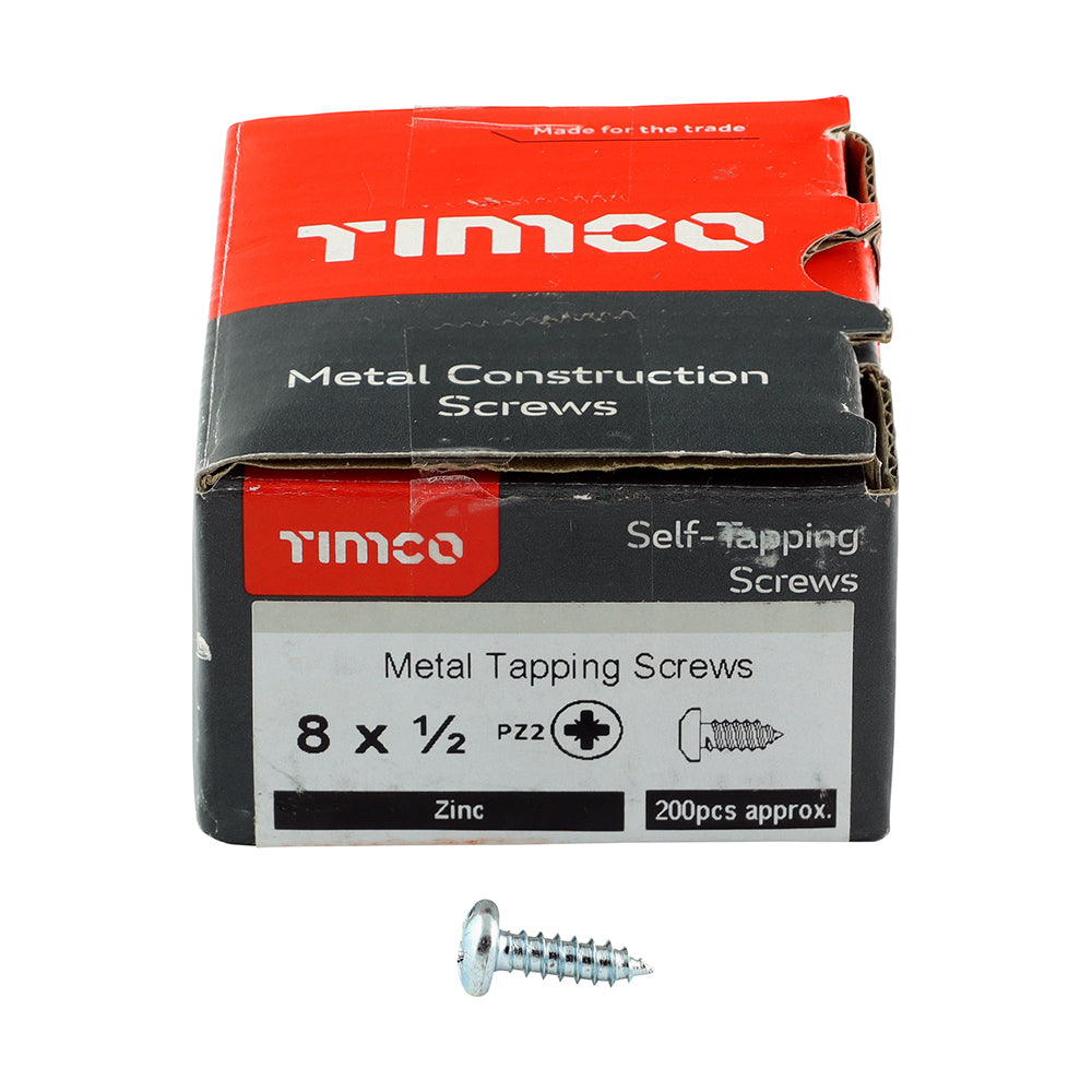 This is an image showing TIMCO Self-Tapping Screws - PZ - Pan - Zinc - 8 x 1/2 - 200 Pieces Box available from T.H Wiggans Ironmongery in Kendal, quick delivery at discounted prices.