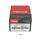 This is an image showing TIMCO Metal Construction Sheet & Stud Screws - PH - Pan - Self-Drilling - Zinc - 8 x 1/2 - 1000 Pieces Box available from T.H Wiggans Ironmongery in Kendal, quick delivery at discounted prices.