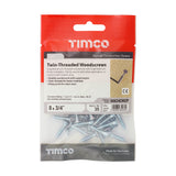 This is an image showing TIMCO Twin-Thread Woodscrews - PZ - Double Countersunk - Zinc - 8 x 3/4 - 35 Pieces TIMpac available from T.H Wiggans Ironmongery in Kendal, quick delivery at discounted prices.