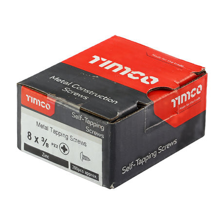 This is an image showing TIMCO Metal Tapping Screws - PZ - Flange - Self-Tapping - Zinc - 8 x 3/8 - 200 Pieces Box available from T.H Wiggans Ironmongery in Kendal, quick delivery at discounted prices.