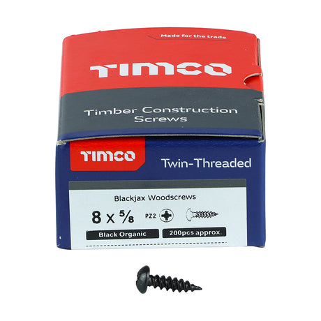 This is an image showing TIMCO Blackjax Woodscrews - PZ - Round - Black Organic - 8 x 5/8 - 200 Pieces Box available from T.H Wiggans Ironmongery in Kendal, quick delivery at discounted prices.