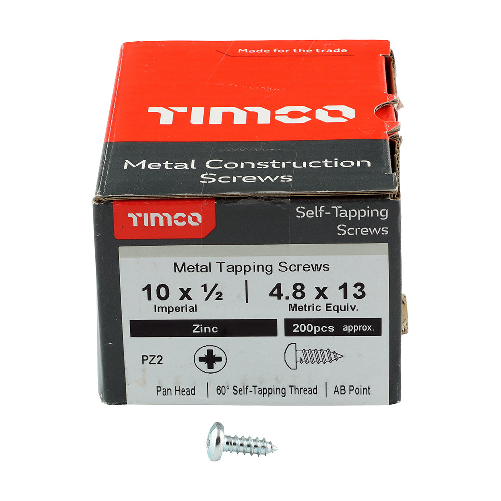 This is an image showing TIMCO Self-Tapping Screws - PZ - Pan - Zinc - 10 x 1/2 - 200 Pieces Box available from T.H Wiggans Ironmongery in Kendal, quick delivery at discounted prices.